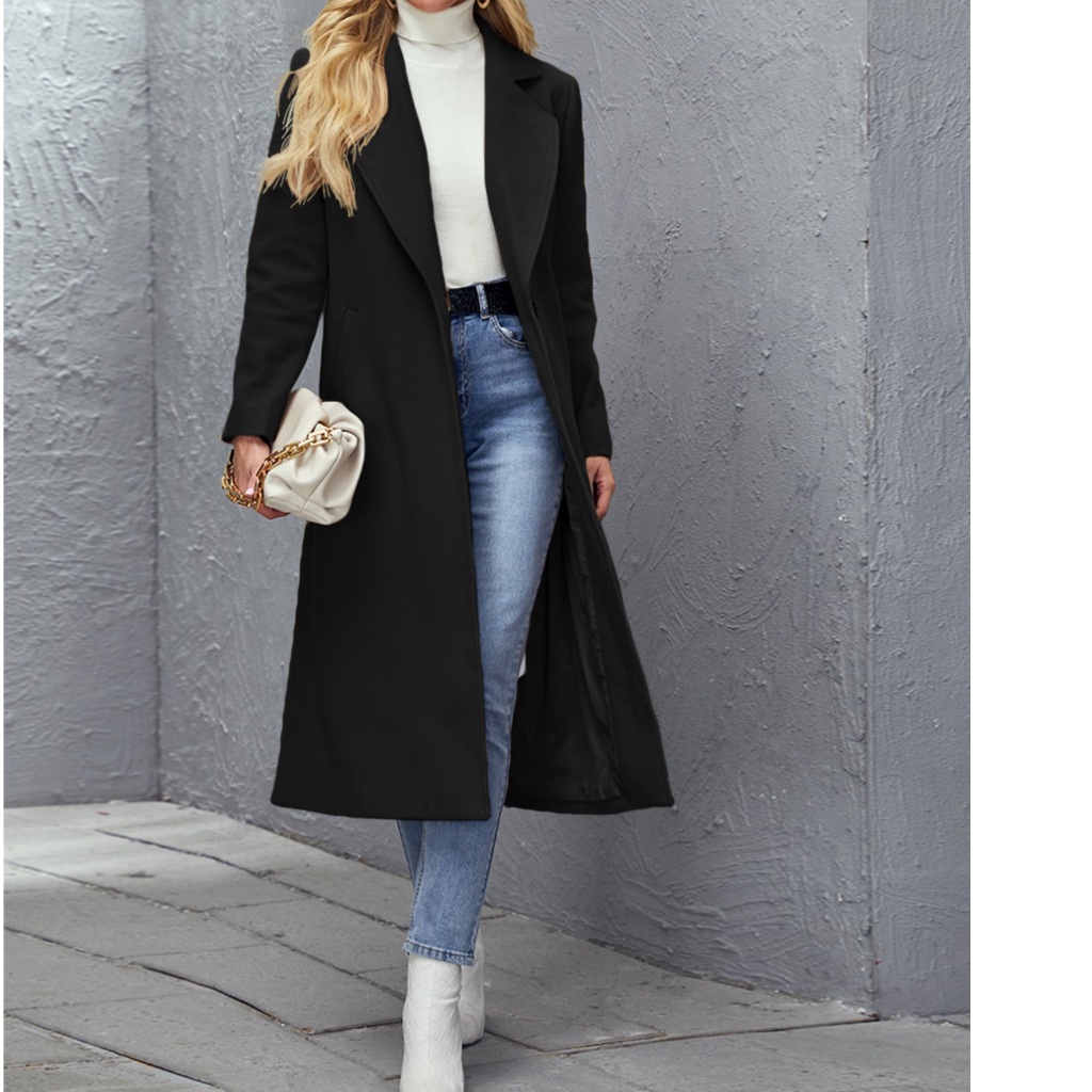 Classic Black Solid Button Pockets Jacket Coat